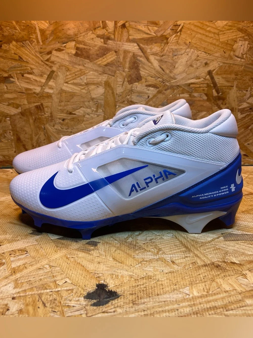 Nike Alpha Menace 4 Pro White Royal Blue Football Cleats FD7037-103 Men Size 10
